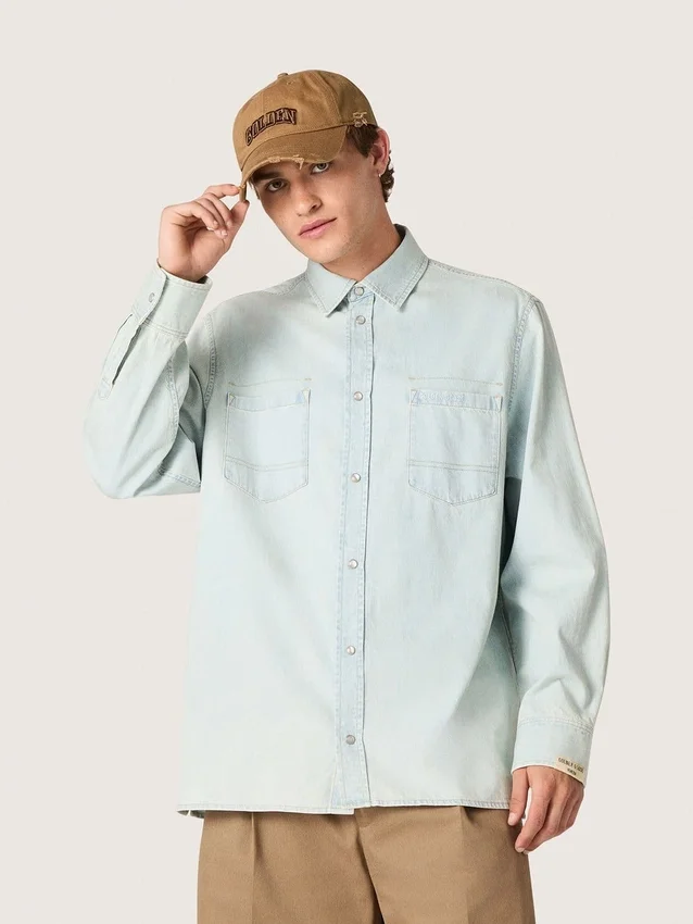 Sovracamicia da uomo in denim azzurro