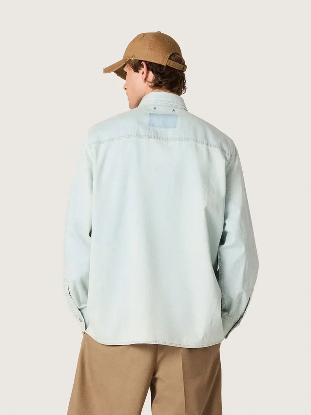 Sovracamicia da uomo in denim azzurro