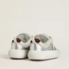 Space-Star Cube da donna in pelle grigio ghiaccio e argento con linguetta sul tallone bordeaux