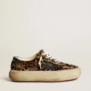 Space-Star da donna in pelle di pony con stampa leopardata e stella nera