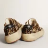 Space-Star da donna in pelle di pony con stampa leopardata e stella nera