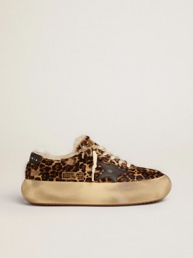 Scarpe Space-Star da donna in pelle di pony con stampa animalier e fodera in shearling