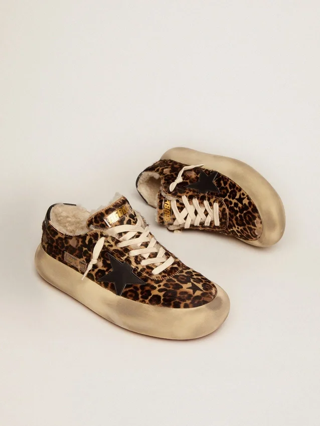 Scarpe Space-Star da donna in pelle di pony con stampa animalier e fodera in shearling