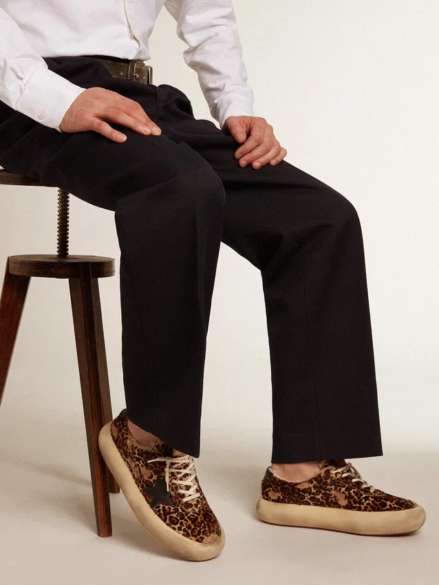 Space-Star da uomo in pelle di pony con stampa animalier e fodera in shearling