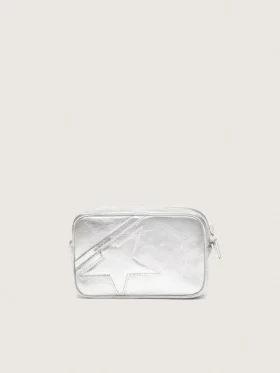 Star Bag da donna Mini in pelle laminata argento con stella tono su tono