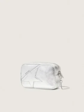 Star Bag da donna Mini in pelle laminata argento con stella tono su tono