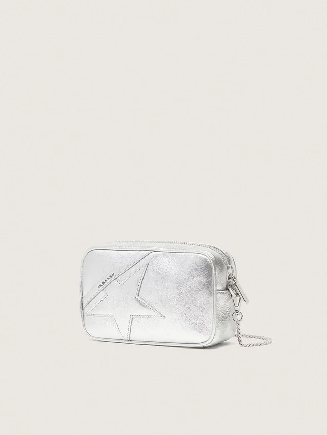 Star Bag da donna Mini in pelle laminata argento con stella tono su tono
