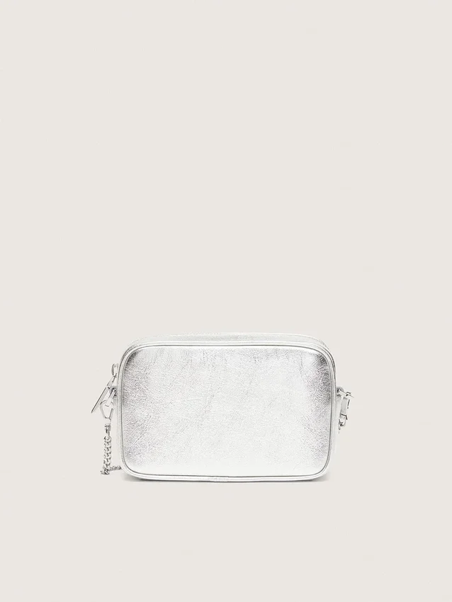 Star Bag da donna Mini in pelle laminata argento con stella tono su tono