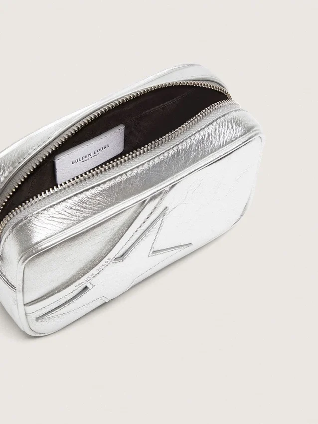Star Bag da donna Mini in pelle laminata argento con stella tono su tono