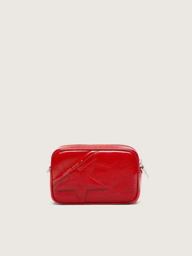 Star Bag da donna Mini in pelle verniciata rossa con stella tono su tono