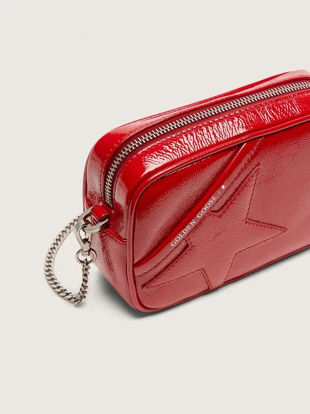 Star Bag da donna Mini in pelle verniciata rossa con stella tono su tono