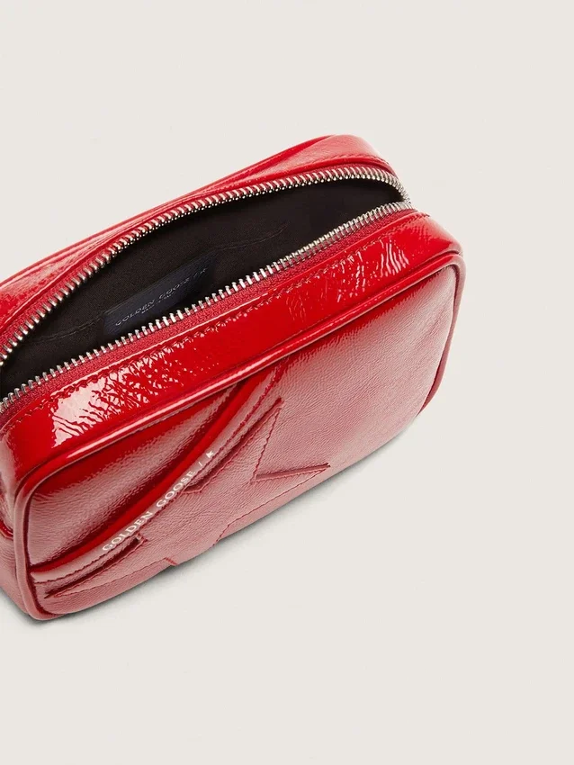 Star Bag da donna Mini in pelle verniciata rossa con stella tono su tono