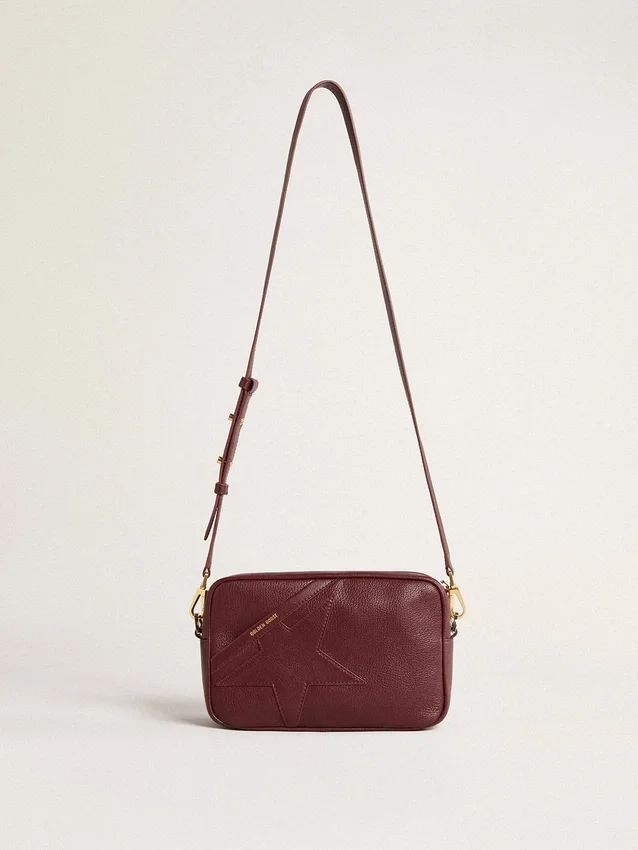 Star Bag in pelle rosso vino con stella tono su tono