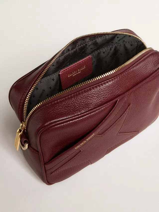 Star Bag in pelle rosso vino con stella tono su tono