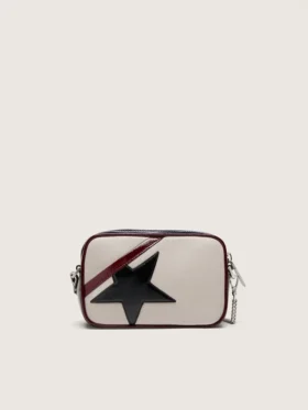 Star Bag Mini in pelle bianco burro con stella nera e dettagli bordeaux e blu scuro