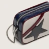 Star Bag Mini in pelle bianco burro con stella nera e dettagli bordeaux e blu scuro