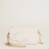 Star Bag Mini in pelle bianco burro con stella tono su tono