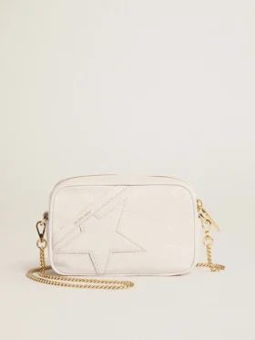 Star Bag Mini in pelle bianco burro con stella tono su tono