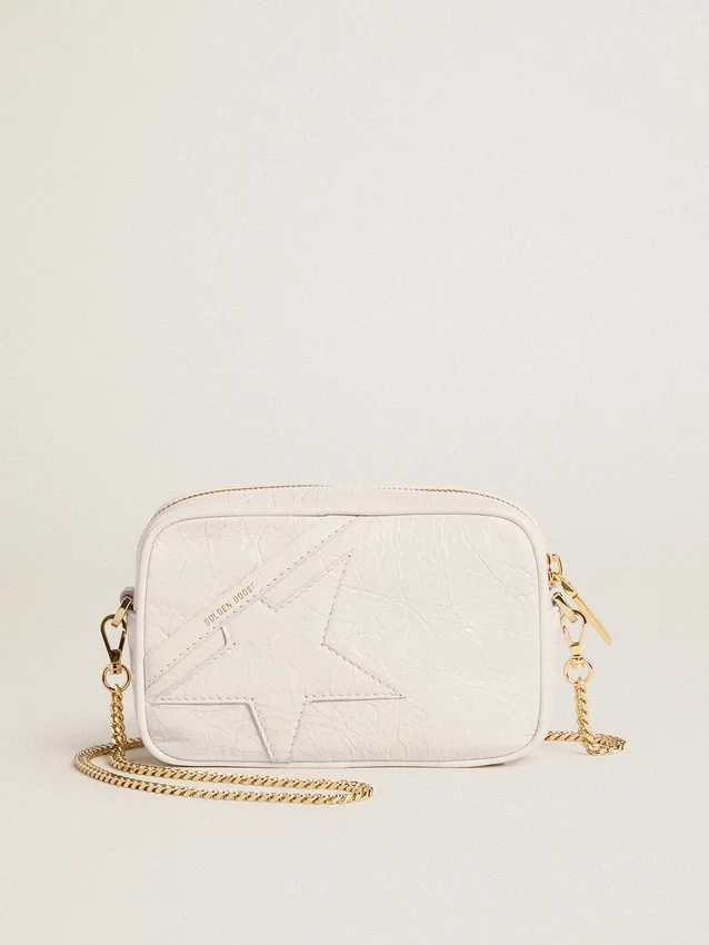 Star Bag Mini in pelle bianco burro con stella tono su tono