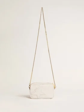 Star Bag Mini in pelle bianco burro con stella tono su tono