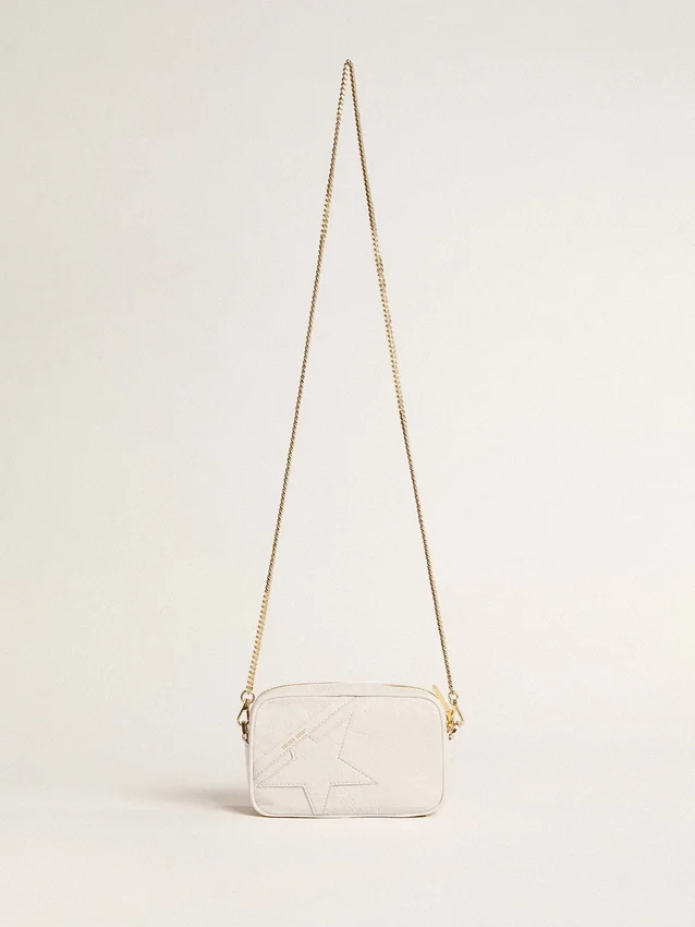Star Bag Mini in pelle bianco burro con stella tono su tono