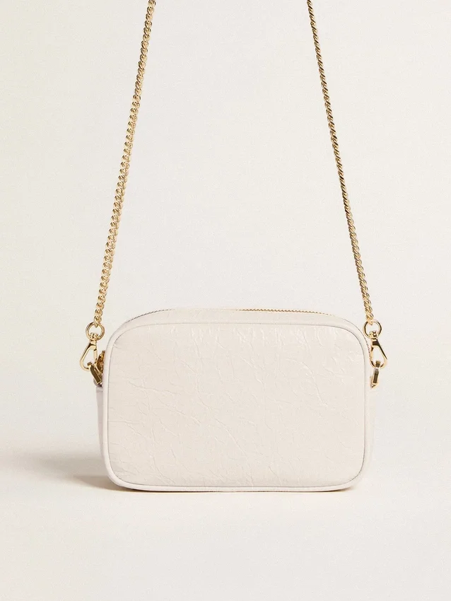 Star Bag Mini in pelle bianco burro con stella tono su tono