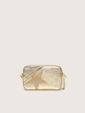Star Bag Mini in pelle color platino con stella Swarovski
