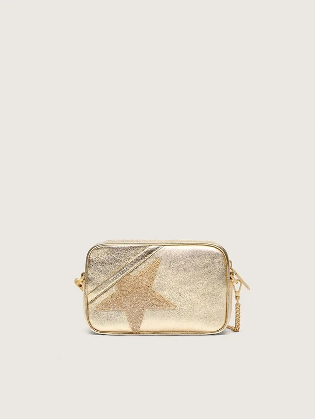 Star Bag Mini in pelle color platino con stella Swarovski