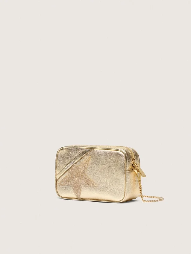 Star Bag Mini in pelle color platino con stella Swarovski