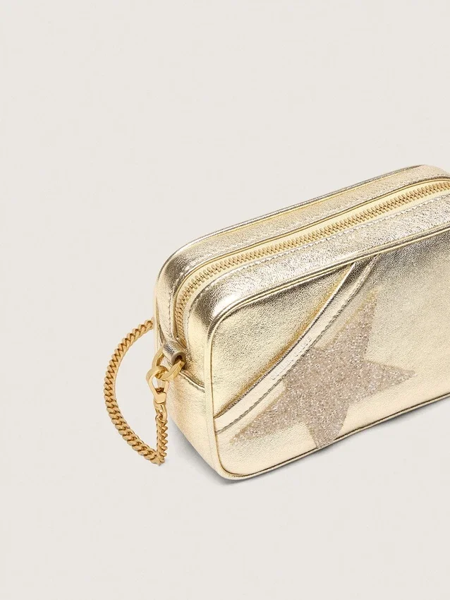 Star Bag Mini in pelle color platino con stella Swarovski