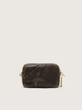 Star Bag Mini in pelle marrone scuro invecchiata con stella tono su tono