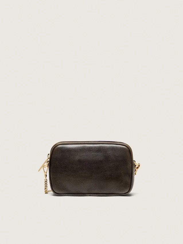 Star Bag Mini in pelle marrone scuro invecchiata con stella tono su tono