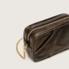 Star Bag Mini in pelle marrone scuro invecchiata con stella tono su tono