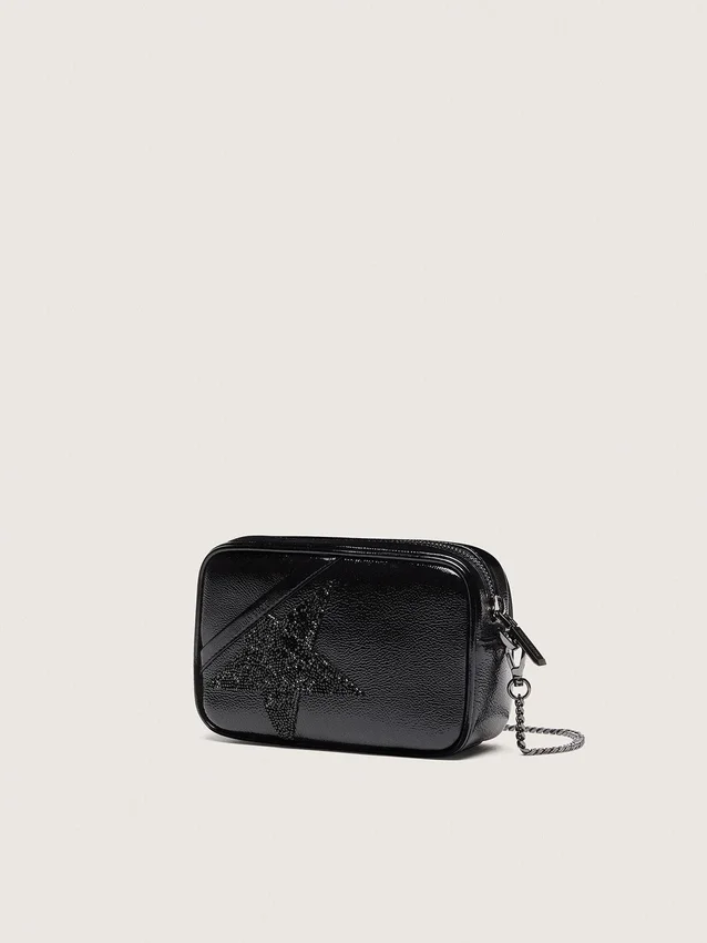 Star Bag Mini in pelle nera con stella in cristallo Swarovski