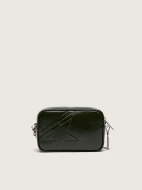 Star Bag Mini in pelle nera con stella tono su tono