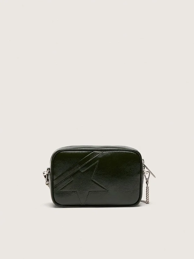Star Bag Mini in pelle nera con stella tono su tono