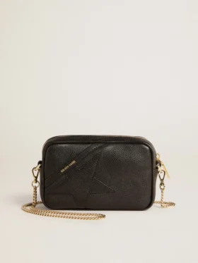 Star Bag Mini in pelle nera con stella tono su tono