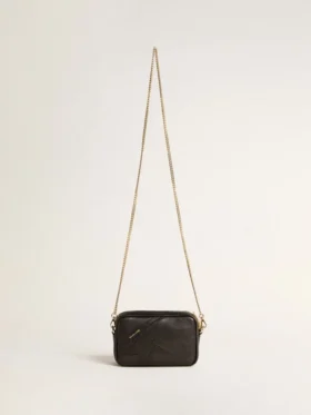 Star Bag Mini in pelle nera con stella tono su tono