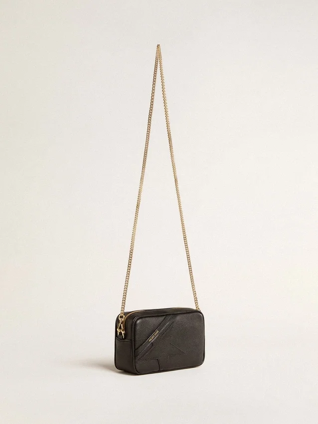 Star Bag Mini in pelle nera con stella tono su tono