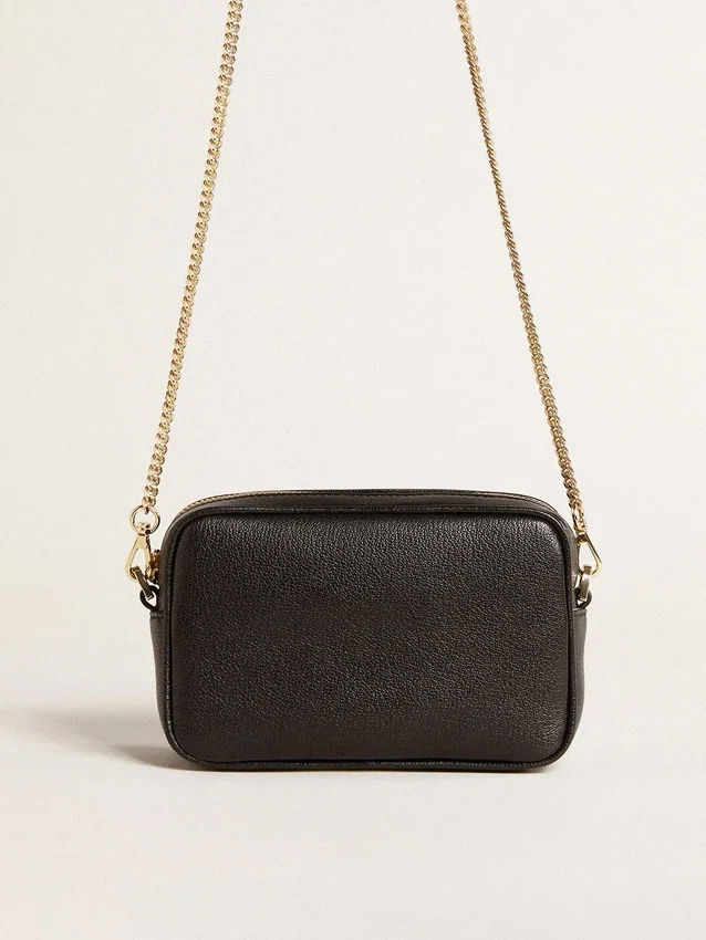 Star Bag Mini in pelle nera con stella tono su tono