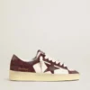 Stardan da donna in nappa bianca con stella e linguetta sul tallone in pelle scamosciata bordeaux