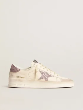 Stardan da donna in nappa e pelle scamosciata con stella glitterata rosa e linguetta sul tallone