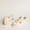 Stardan da donna in nappa e pelle scamosciata con stella glitterata rosa e linguetta sul tallone