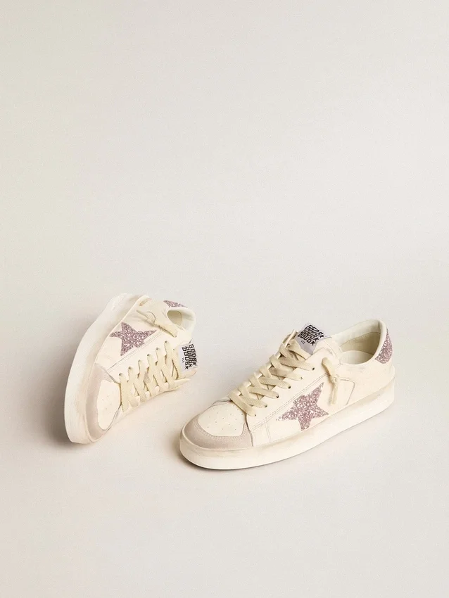 Stardan da donna in nappa e pelle scamosciata con stella glitterata rosa e linguetta sul tallone
