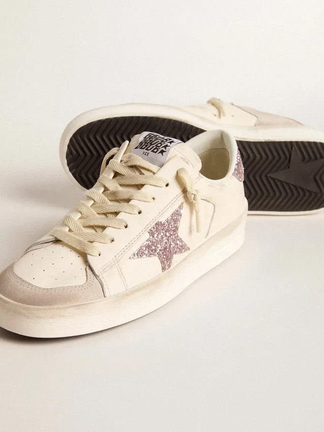 Stardan da donna in nappa e pelle scamosciata con stella glitterata rosa e linguetta sul tallone