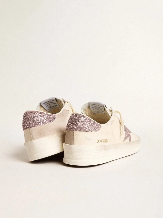 Stardan da donna in nappa e pelle scamosciata con stella glitterata rosa e linguetta sul tallone