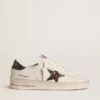 Stardan da donna in pelle bianca con stella glitterata marrone e linguetta sul tallone