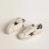Stardan da donna in pelle bianca con stella glitterata marrone e linguetta sul tallone