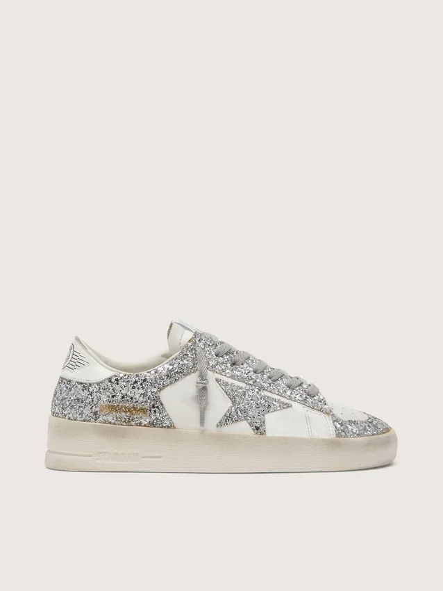 Stardan da donna in pelle bianca e glitter