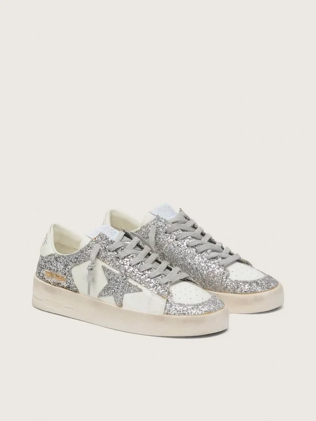 Stardan da donna in pelle bianca e glitter